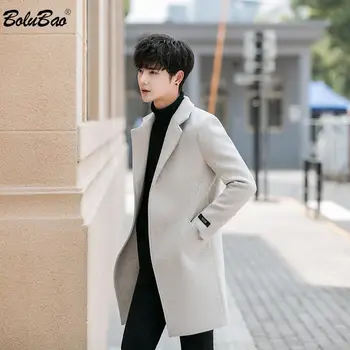 

BOLUBAO Brand Men Wool Blend Coats Autumn Winter New Men's Solid Color Mid-Length Wool Blend Coat Fashion Casual Wool Coat Male
