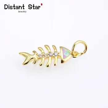 

2pcs fish bones cz Copper Opel necklace pendant Connector Accessories for DIY necklace Jewelry Making Charm Accessories Women