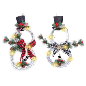 

Christmas Wreath Garland Door Window Wall Hanging Ornament Decoration Rattan With Bow Pine Cones Red Berries & 10 LED Lights