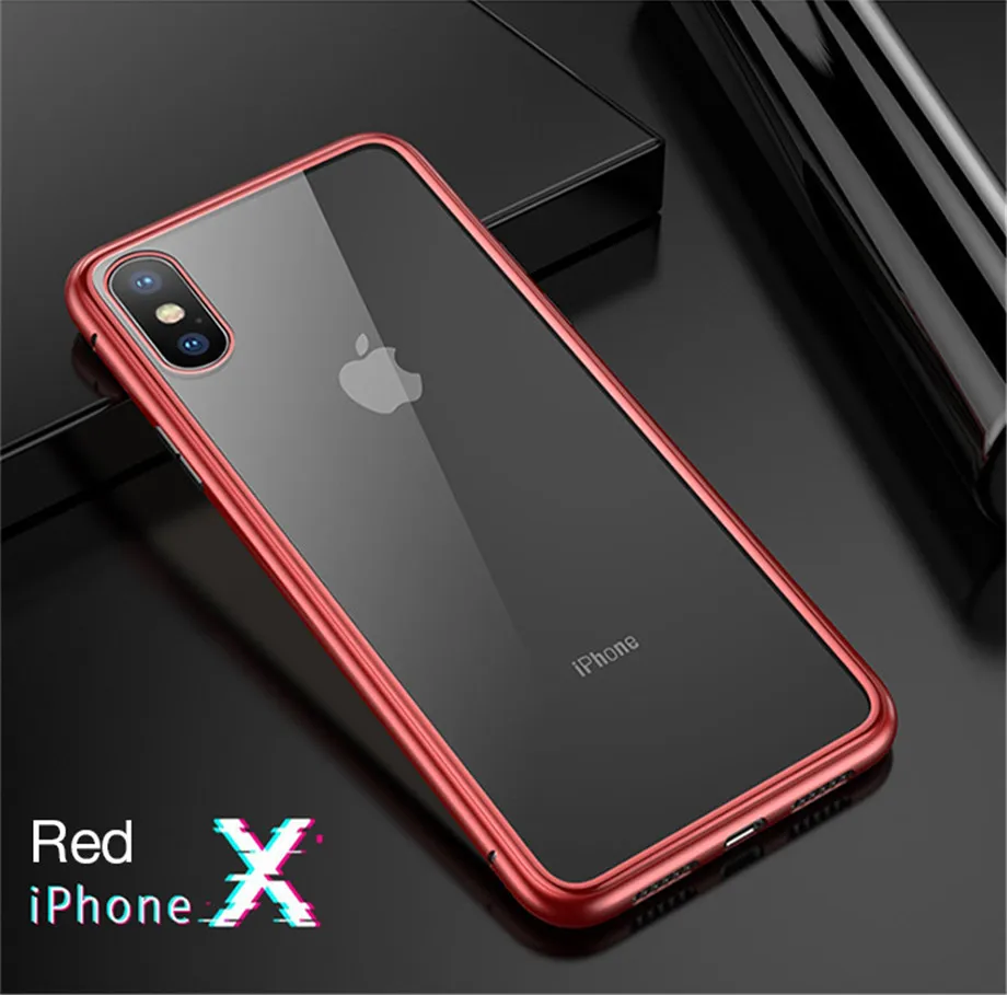 Магнитный адсорбционный металлический чехол на iPhone X XR XS MAX защитный чехол для iPhone 6 6s 7 8 Plus чехол из закаленного стекла