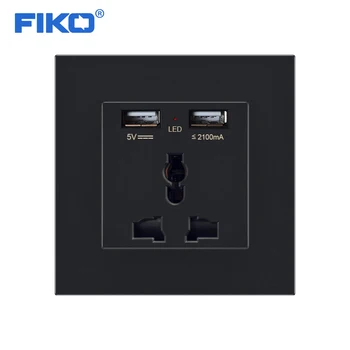 

FIKO 3 pin universal power socket with USB,dual usb output 5V 2.1A Flame retardant PC panel 86mm*86mm white/black wall socket
