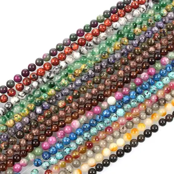 

16 Colors 6-10mm Round Multicolor White Marble Stone Bead Natural Stone Loose Beads Jewelry Making Bracelet Necklace Handmade