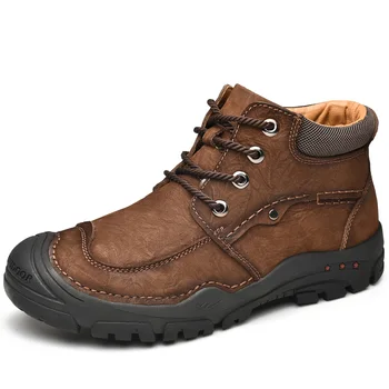 

2020 Winter Warm With Fur Men Genuine Leather Army Hunting Fur Ankle Boots Outdoor Fashion Work Casual Shoes Men Sneakers