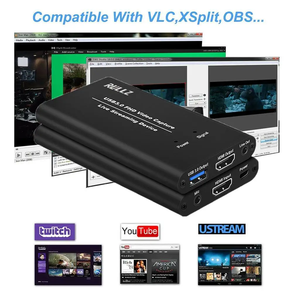 Rullz оригинальная USB 3 0 HDMI 4K 60 Гц Карта видеозахвата к коробка для видеозаписи