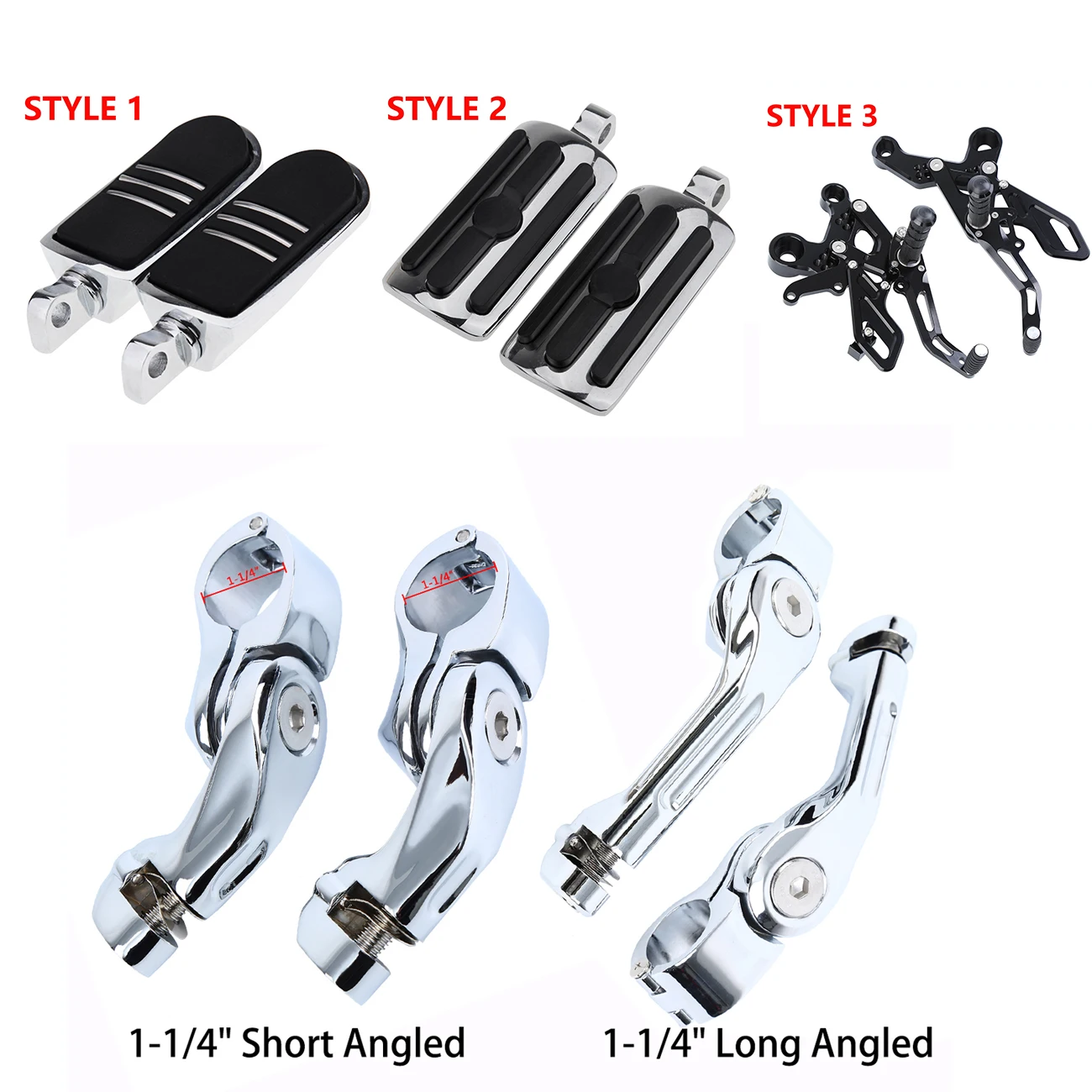 Motorcycle Chrome Angled Adjustable 1 1//4/" Engine Guard Highway Footpeg Mount