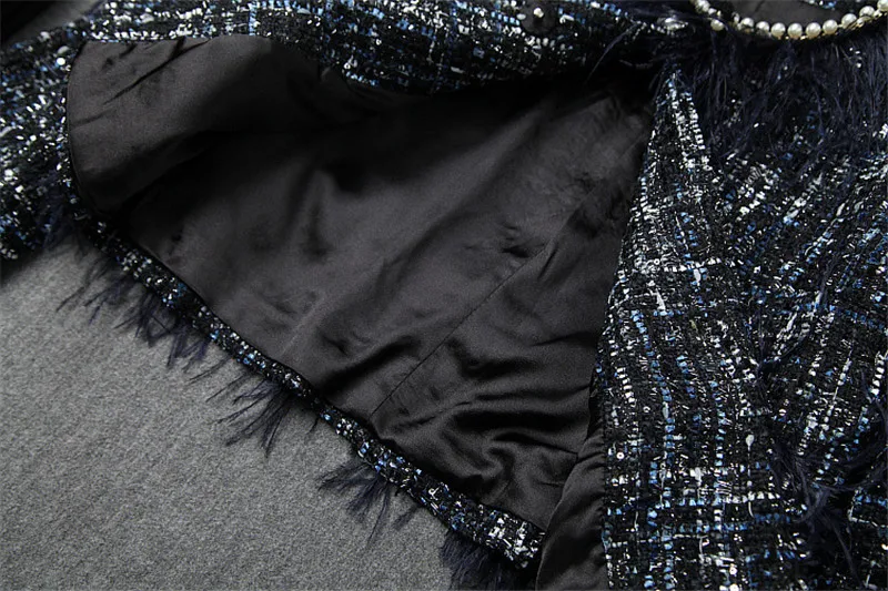 Высококачественная осенне-зимняя дизайнерская юбка с рюшами, комплект из 2 предметов, женская модная винтажная твидовая куртка с кисточками и жемчугом+ юбка котюмы наборы