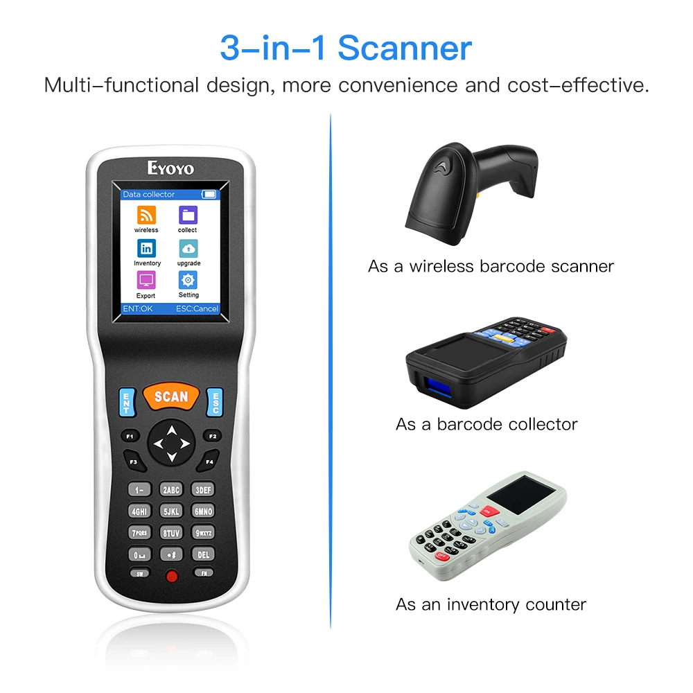 book scanner Eyoyo 1D Wireless Barcode Scanner, Handheld Data Collector Inventory Counter Scanner 2.2" TFT Color Screen 1D Bar Code 3d scanner