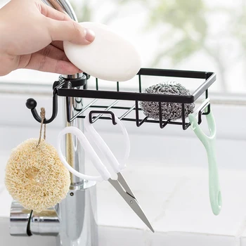 

New Kitchen Sponge Holder Kitchen Storage with Hooks Bathroom Organizer Shower Tray Dishwashing Faucet Organizer Storage Shelf