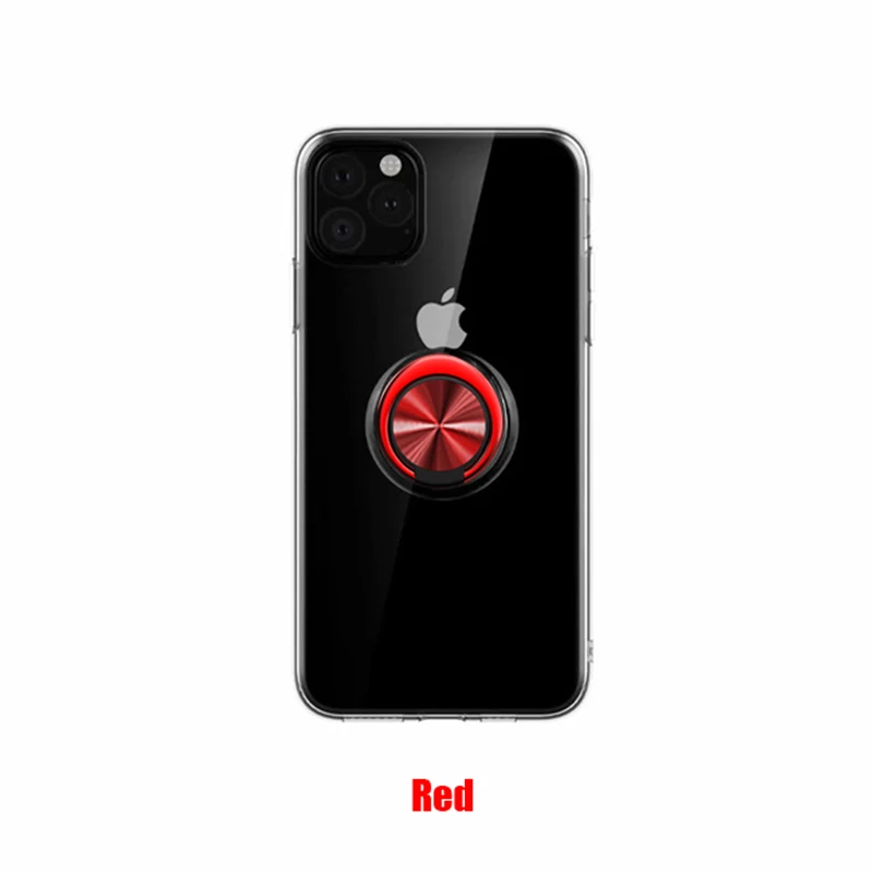 Для iPhone 11 XR XS Max кольцо держатель Стенд задняя крышка магнит прозрачные чехлы для iPhone XR XS Max 11 7 8 6s Plus Coque - Цвет: Красный