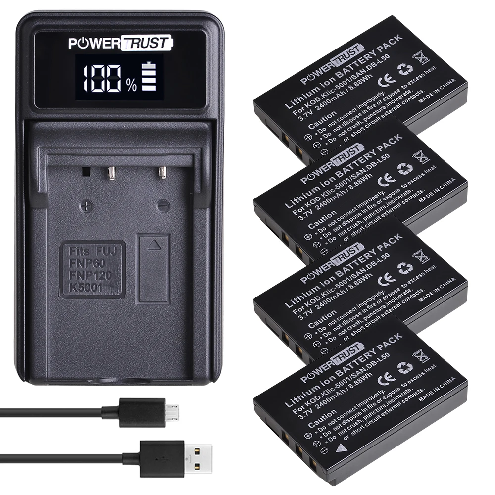 DB-L50 Klic-5001 Перезаряжаемые Батарея+ светодиодный USB Зарядное устройство для Kodak DX6490 DX7440 DX7530 DX7540 DX7580 DX7590 DX7591 DX7630