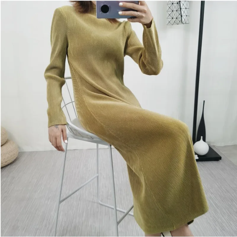 Женское винтажное платье пуловер LANMREM однотонное плиссированное средней длины с