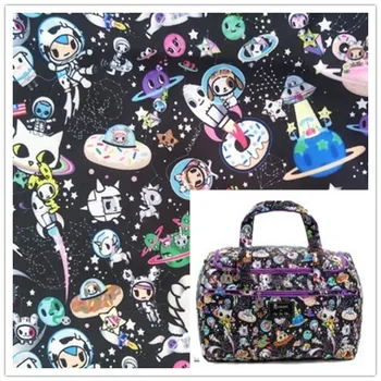 

145CM Cartoon Black Space Printed cotton Fabric Canvas Table Cloth Patchwork Breathable Garment DIY Sewing Material