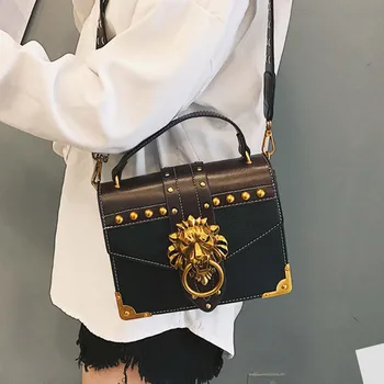 

Crossbody Bags For Women Luxury Metal Lion Head Shoulder Bag Designer Famous Brands Ladies Square Messenger Bag Sac A Main #T2G