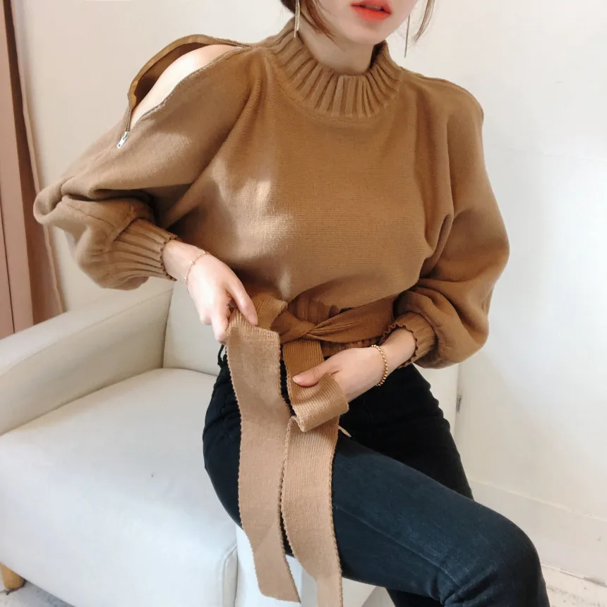 

Sashes Turtleneck Pullover Tricot Crop sweater Sueter mujer invierno 2020 Korean style women White Harajuku Jersey mujer casual