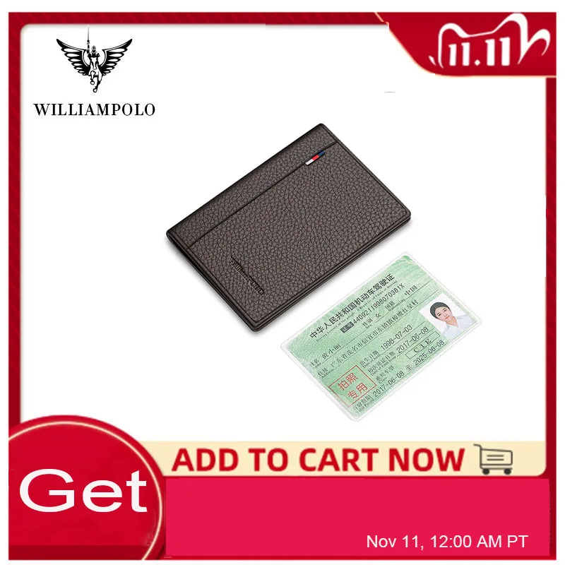 Тонкий мини кошелек WILLIAMPOLO роскошный брендовый стильный держатель для визиток из