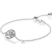 925 пробы серебряный браслет Древо жизни с кристаллами скользящий браслет подходит для женщин бусины Шарм Diy ювелирные изделия