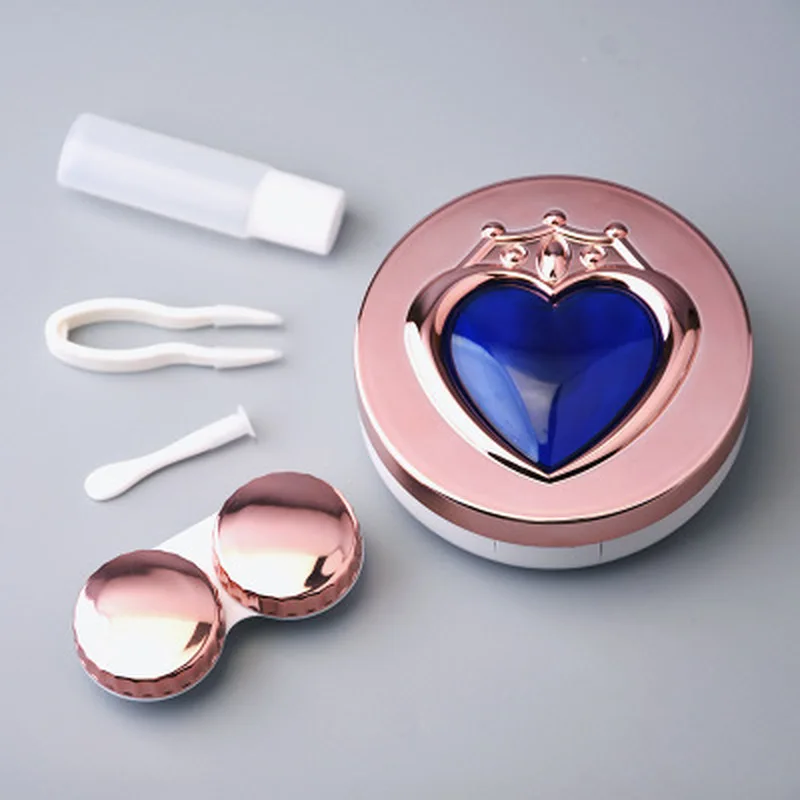 Роскошный контейнер для контактных линз сердце с зеркалом путешествия портативный контейнер для хранения для женщин девочек