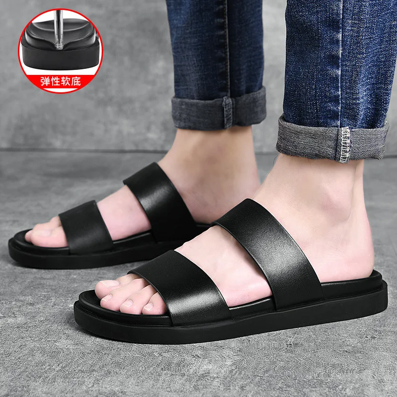

Slipper Men 2019 Summer New Style Single-strap Slipper Fashion Summer Anti-slip Soft-Sole-Style Outer Wear Beach Leather Sandals