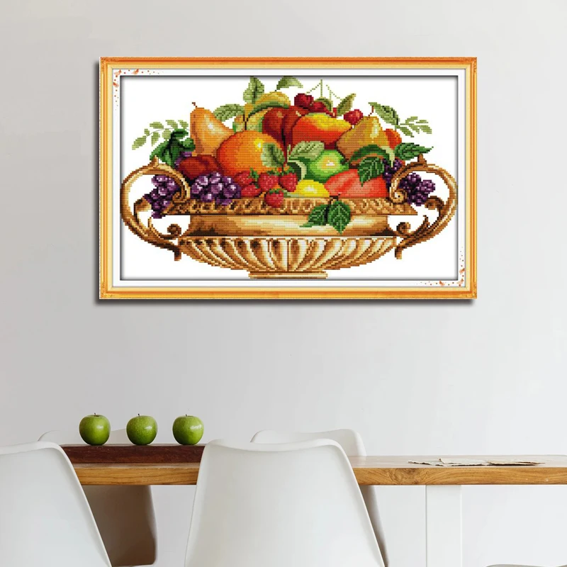 

Joy Sunday DIY Cross Stitch Kits A basket of fruit pattern Printed Suitable for in the living room Chinese embroidery needlework