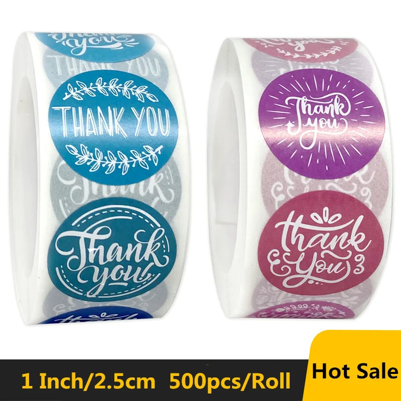 

4/8 Designs Per Roll Olive Thank You Stickers 1Inch 500pcs Blue and Red Sealing Labels Sticker Scrapbooking for Gift Decoration