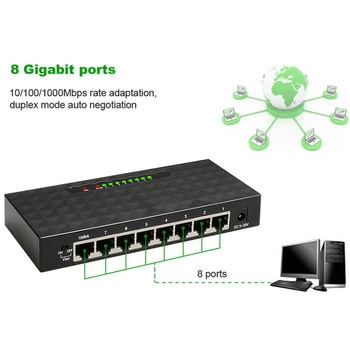 

8 Ports Gigabit Ethernet 10/100/1000Mbps Network Switch Lan Hub Adapter Plastic Housing Black Ethernet switch