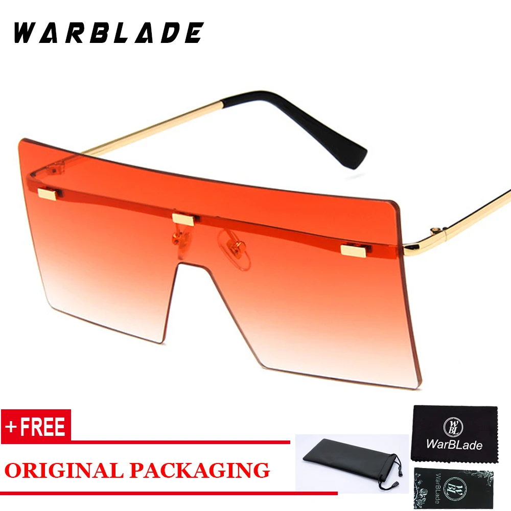 gold red Женские солнцезащитные очки WarBLade, фирменный дизайн, уникальные квадратные негабаритные женские солнцезащитные очки s для женщин, винтажные металлические оправы для очков - Цвет линз: gold red