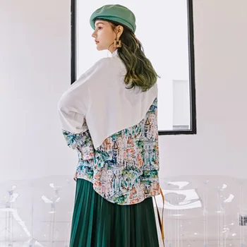 

Korea can ship personality Printing Long Sleeve famale Shirt 2020 spring fahion Design Loose new Tops for women vintage YH942