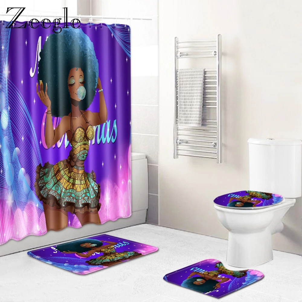 Zeegle Christmas Bath Decoration Bath Mat Set 4pcs Toilet Mat Set Toilet Shower Curtain Dustproof Bathroom Foot Rug Modern Rug