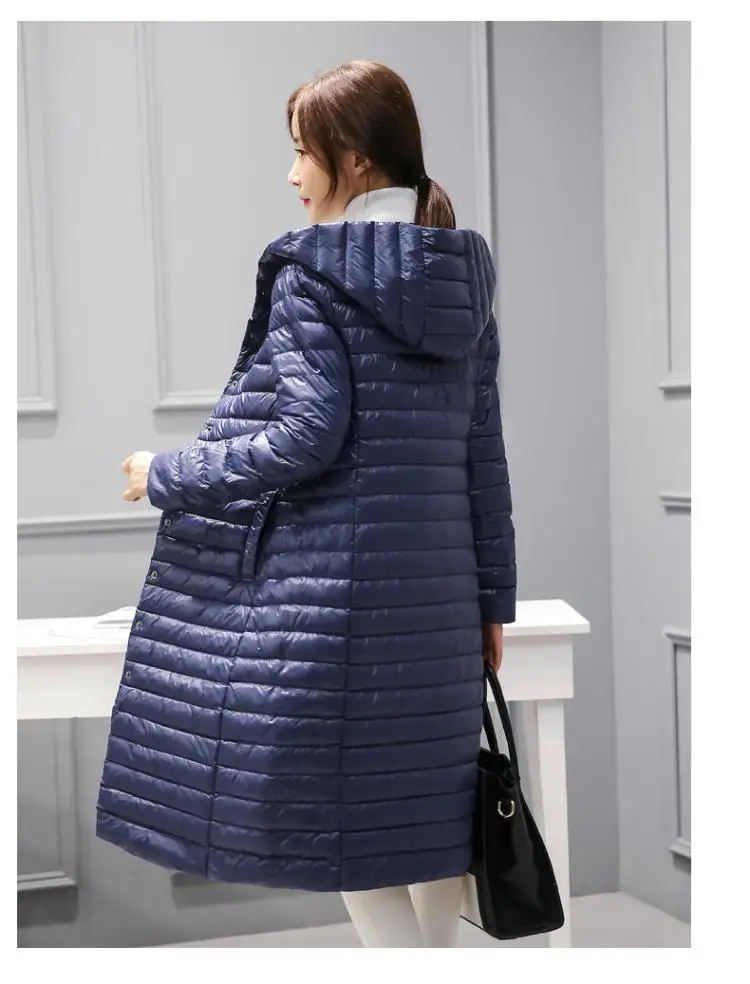 Ozhouzhan Winter New Style Korean-style Lightweight Hooded down Jacket Long WOMEN'S Coat