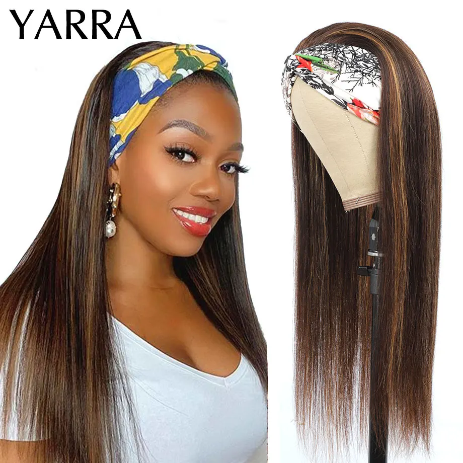 Bone Straight Hair Highlight Headband Wig Human Hair Ombre 4/27 Blonde Brown Brazilian Straight Headband Wig Remy Hair Yarra 1