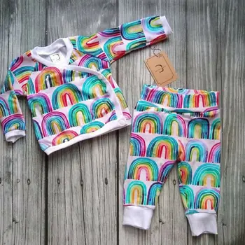 

Rainbow Printed Unisex Infant Kids Baby Girl Boy Clothes Long Sleeve Pullover T Shirt Tops+Leggings Pants Outfit Set