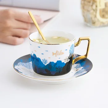 

Luxury Ceramics Coffee Cup Set High Quality Modern European Saucer Afternoon Tea Espresso Mug Set Nordic Home Drinkware DA60BYD