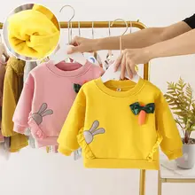 Свитер для новорожденных с героями мультфильмов; Осенняя теплая толстовка с длинными рукавами и вышитым кроликом и морковкой для девочек 0-24 месяцев