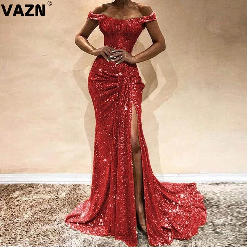 red short sleeve VAZN,, золотая медаль, сексуальное женское платье-Русалка с вырезом лодочкой в клубном стиле - Цвет: red short sleeve