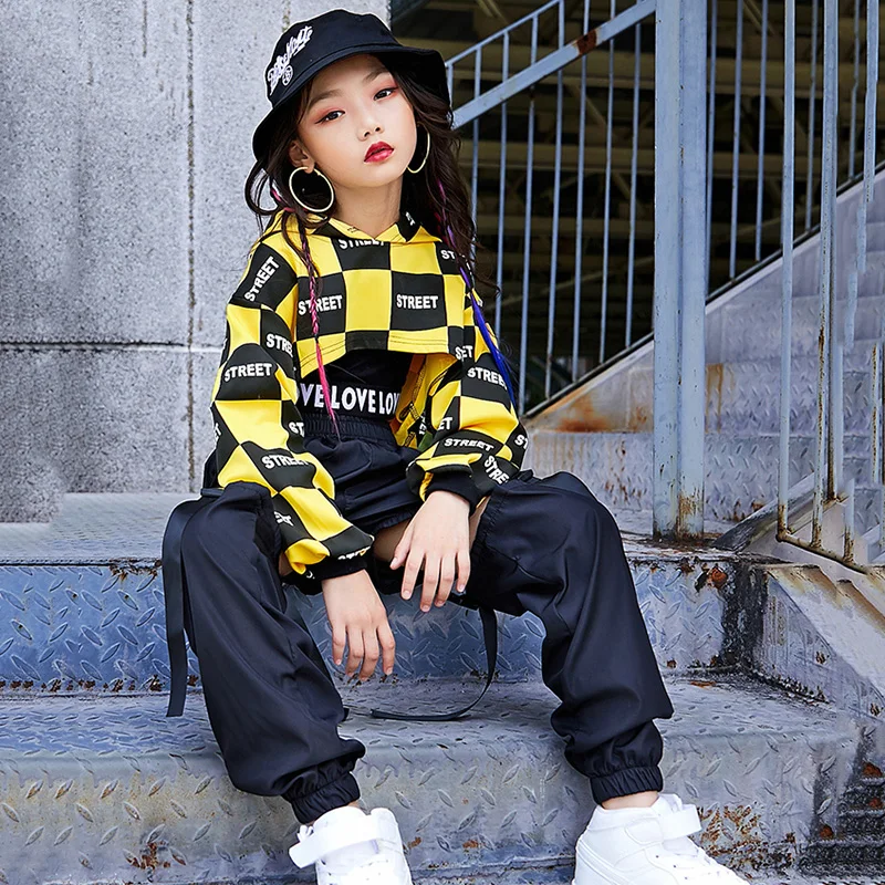 Kids Jazz Dance Costumes Hip Hop Dancing Clothes For Girls Long Sleeve Cotton Children Street Dance Clothing Stage Suits DN3944