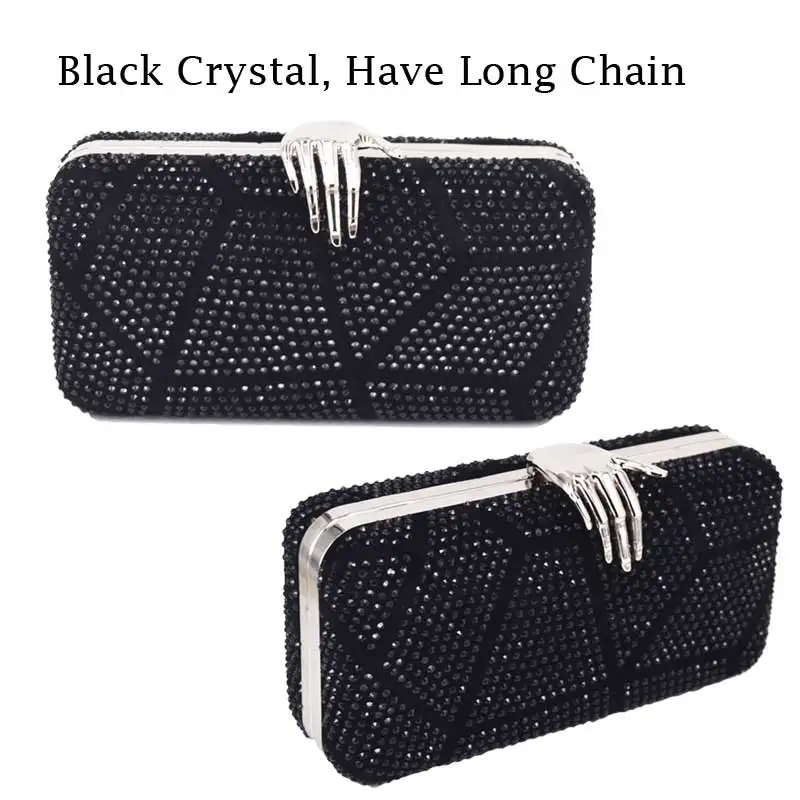Finger Clutch Bags Women Evening Purse Prom Handbags for Ladies Long Chain Mini Crossbody Bags - Цвет: Black