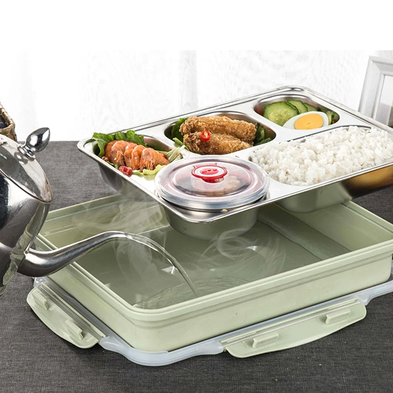 5 отсеков Ланч-бокс из нержавеющей стали Герметичные большие Bento коробки Суп Контейнер школьная посуда