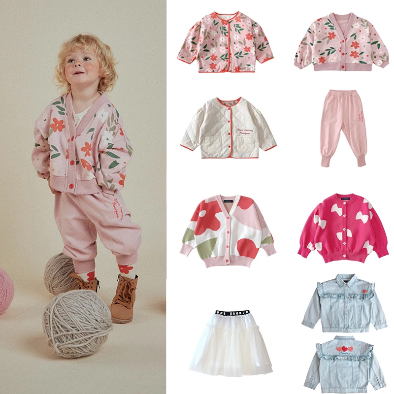 New Winter RJ Brand Flower Jacket Girls Sweaters Handmade Baby Pants Pullover Cardigan Toddler Boys Demin Coat Kids Clothes Set | Детская