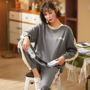 

clothes for home women cotton sleeping tops nightie for women Loungwear set Two-piece round neck autumn 2020 new arrival FG171