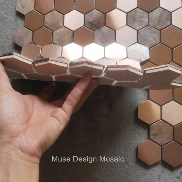 Hexagon Stainless Steel Mosaic Tile Bronze Copper Color Black