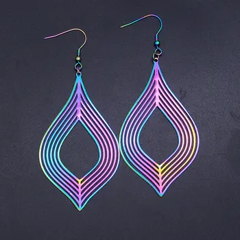 

Super Unique Rainbow Color Stainless Steel Fashion Geometric Waterdrop Drop Earring for Women Gift Party Jewelry Earring
