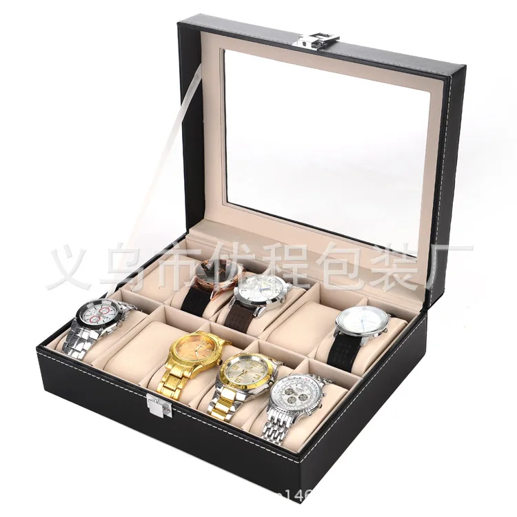 

10-Bit Watch Box Top Grade Wood Watch Display Box PU Leather Storage Box Watch Jewelry Packaging