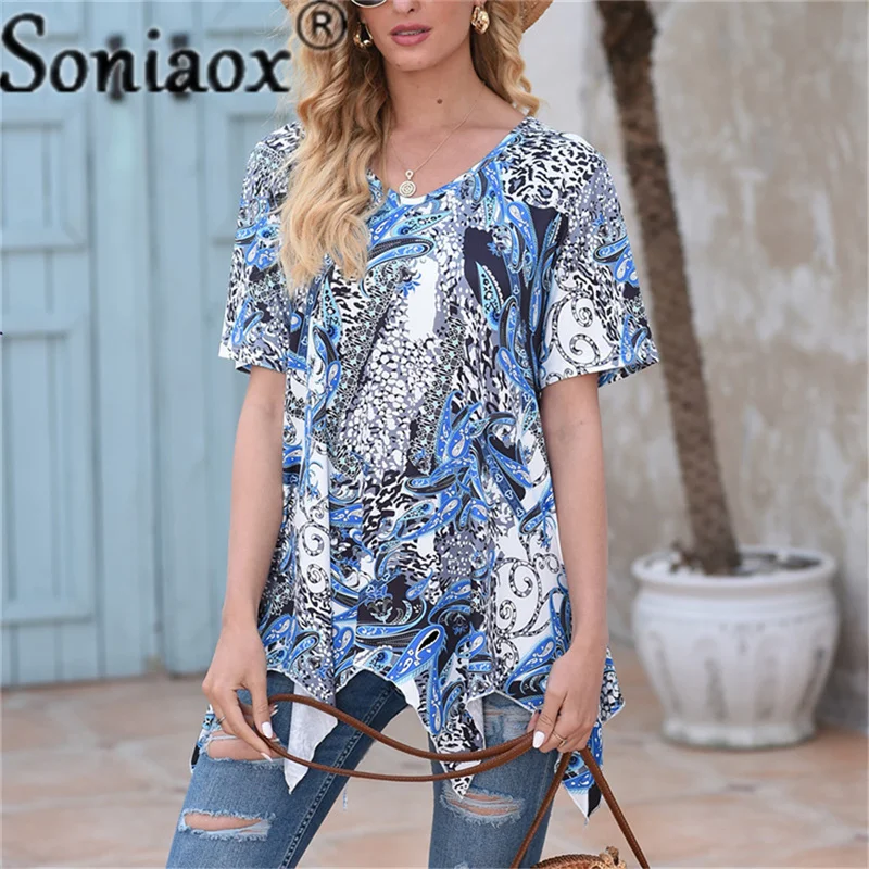 

Women T-Shirt Casual Short Sleeve V-Neck Printed Ladies Top 2021 Summer Loose Fashion Lady Casual T-Shirt