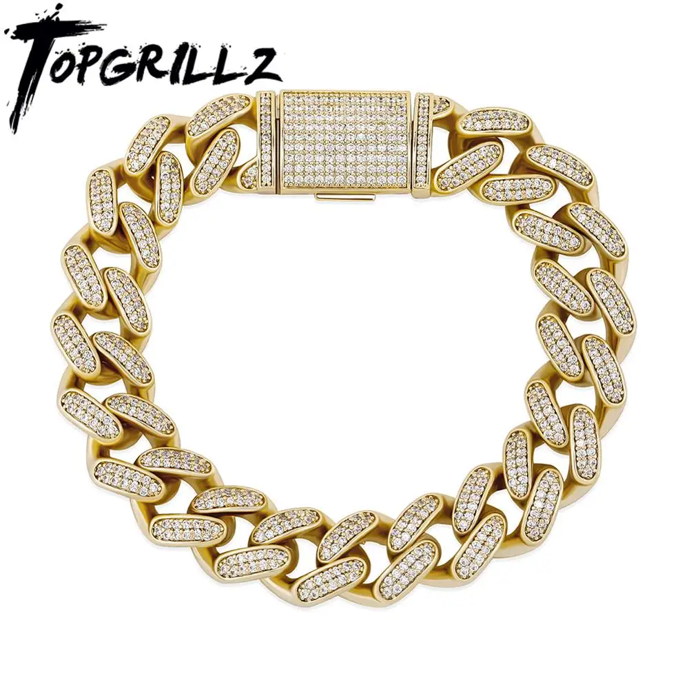 

TOPGRILLZ High Quality 12mm/14mm Bracelet With Box Clasp Iced Out Micro Pave Cubic Zirconia Hip Hop Fashion Jewelry For Gift