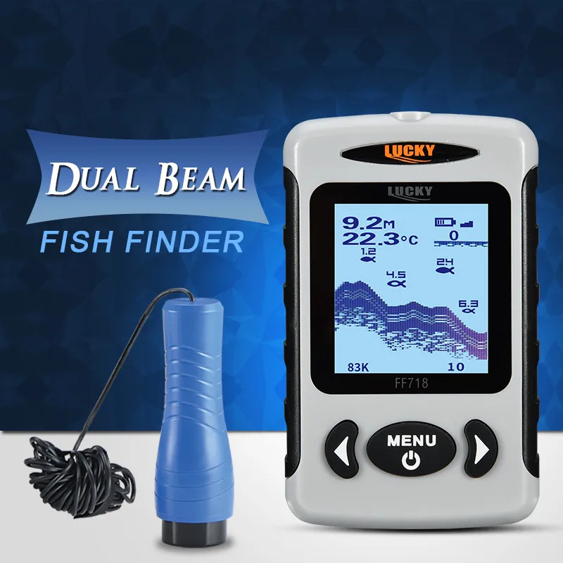  Russian menuLUCKY FF718D-Ice 2.2inch LCD Portable Fish Finder 200KHz/83KHz Dual Sonar Frequency 100