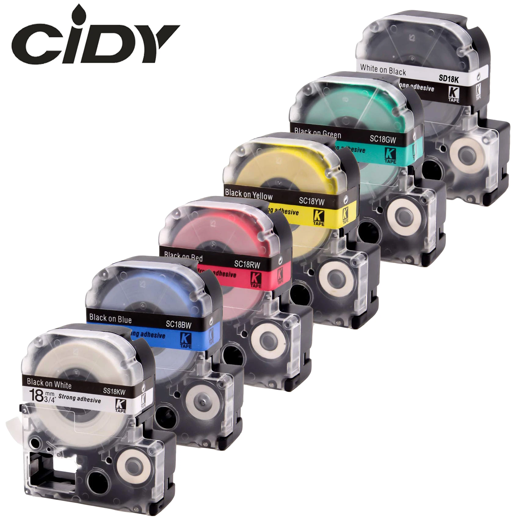 CIDY 6rolls sd18 кВт SS18 SC18GW SC18YW SC18BW SC18RW 18 мм Kingjim клейкая лента для этикеток epson LW300 LW400 SR150 |