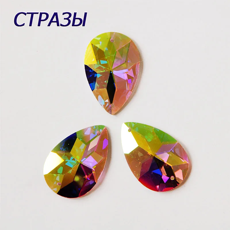 Стеклянные стразы CTPA3bI 2154TH Drop Crystal AB Стразы для рукоделия с плоской задней