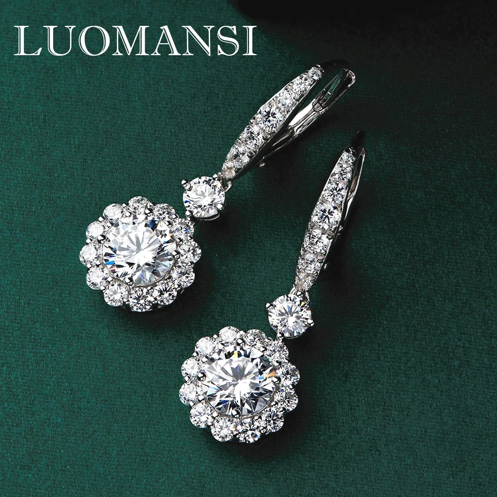 

Luomansi Wholesale Silver Jewelry Silver Plated 18K White Gold Earrings High Carbon Diamond Long Earrings S925 for Women