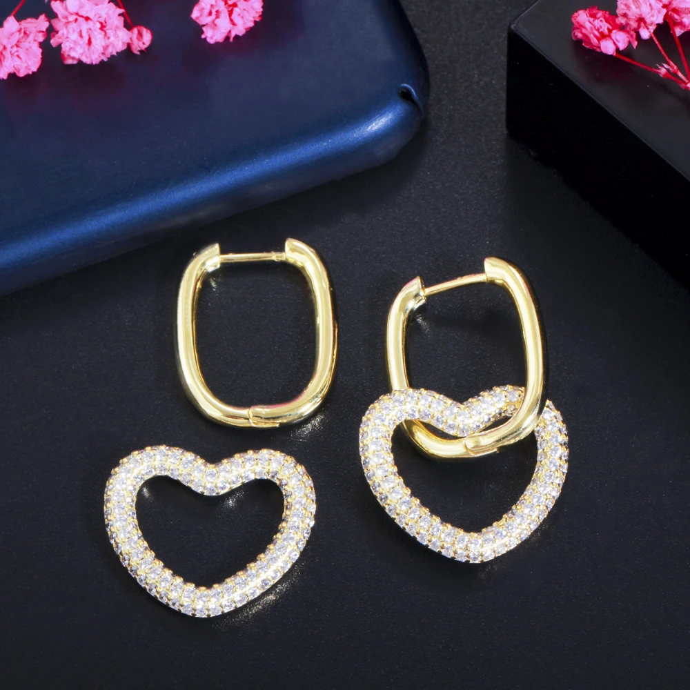 ThreeGraces 1 Pair Fashion Gold Color Multicolor Cubic Zirconia Dangling Love Heart Shape Hoop Earring Women Chic Jewelry ER564 ThreeGraces 1 Pair Fashion Gold Color Multicolor Cubic Zirconia Dangling Love Heart Shape Hoop Earring Women Chic Jewelry ER564