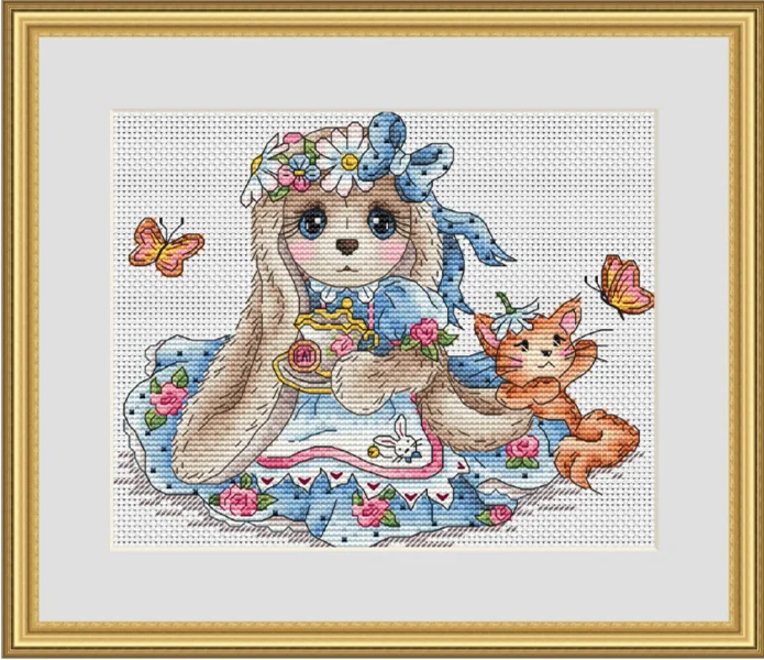 

GG Counted Cross Stitch Kit Fan blowing a fan Handmade Needlework For Embroidery 14ct Cross Stitch Color rabbit